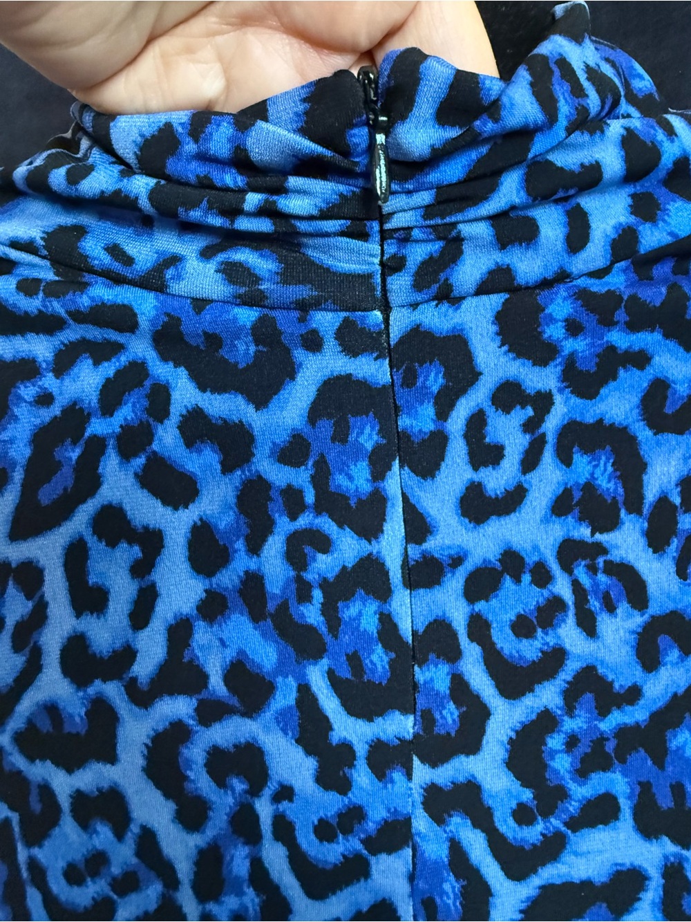 Susan Graver Blue and Black Leopard Print Long Sleeve Top - Picture 4 of 5